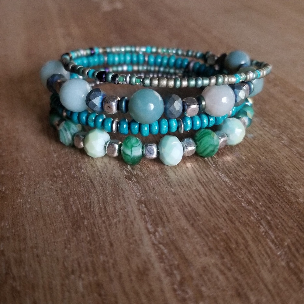 Teal Beaded Wrap Bracelet